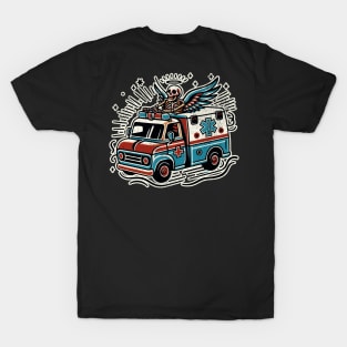 Skeleton Driving Ambulance - Textured T-Shirt